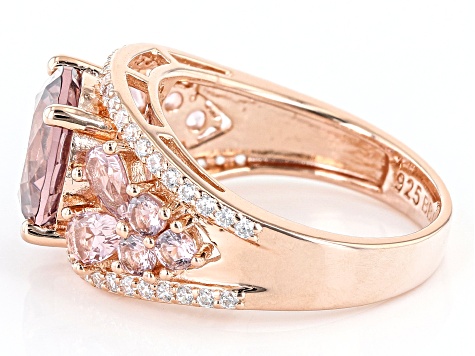Pre-Owned Blush Zircon And Morganite Simulants And White Cubic Zirconia 18k Rose Gold Over Silver Ri