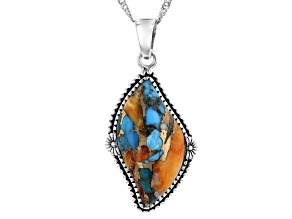 Pre-Owned Blended Turquoise and Oyster Shell Rhodium Over Silver Pendant With 18" Chain