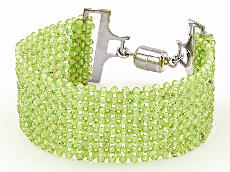 Pre-Owned Green Manchurian Peridot(TM) Rhodium Over Sterling Silver Bracelet