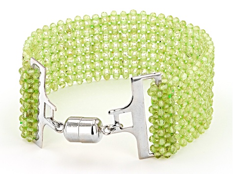 Pre-Owned Green Manchurian Peridot(TM) Rhodium Over Sterling Silver Bracelet