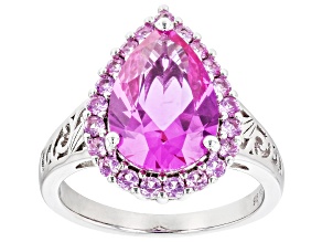 Pre-Owned Pink Lab Created Sapphire Rhodium Over Sterling Silver Ring 5.00ctw