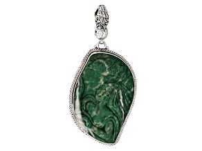 Pre-Owned Green Amazonite Silver Mermaid Enhancer Pendant