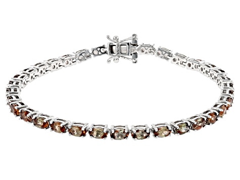Pre-Owned Andalusite Rhodium Over Sterling Silver Tennis Bracelet 7.40ctw