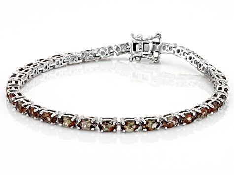 Pre-Owned Andalusite Rhodium Over Sterling Silver Tennis Bracelet 7.40ctw