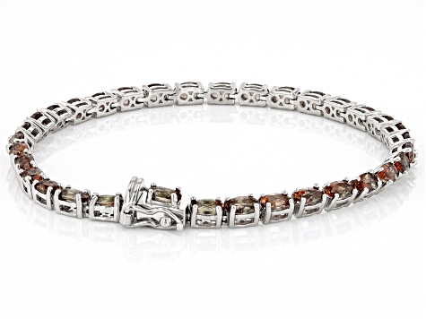 Pre-Owned Andalusite Rhodium Over Sterling Silver Tennis Bracelet 7.40ctw
