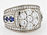 Pre-Owned Blue And White Cubic Zirconia Platinum Over Sterling Silver Ring 4.15ctw