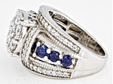 Pre-Owned Blue And White Cubic Zirconia Platinum Over Sterling Silver Ring 4.15ctw