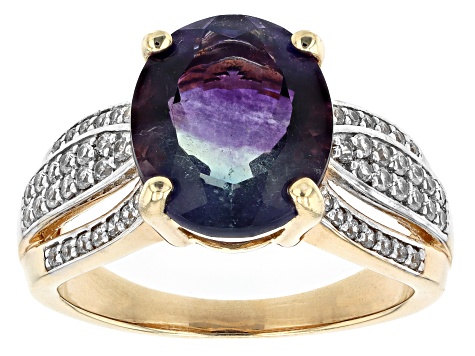 Pre-Owned Bi-Color Fluorite 18k Yellow Gold Over Sterling Silver Ring 4.76ctw