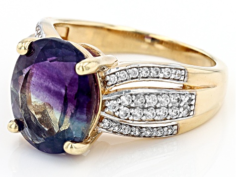 Pre-Owned Bi-Color Fluorite 18k Yellow Gold Over Sterling Silver Ring 4.76ctw
