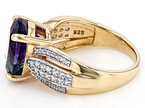 Pre-Owned Bi-Color Fluorite 18k Yellow Gold Over Sterling Silver Ring 4.76ctw
