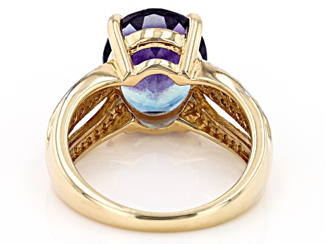 Pre-Owned Bi-Color Fluorite 18k Yellow Gold Over Sterling Silver Ring 4.76ctw