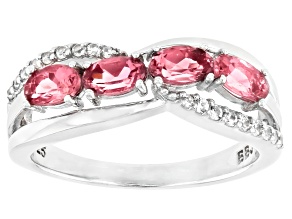 Pre-Owned Pink Tourmaline Rhodium Over Sterling Silver Ring 0.90ctw