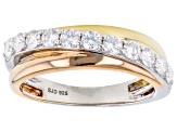 Pre-Owned Moissanite Platineve With 14k Rose And Yellow Gold Over Sterling Silver Ring .66ctw DEW.