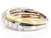 Pre-Owned Moissanite Platineve With 14k Rose And Yellow Gold Over Sterling Silver Ring .66ctw DEW.