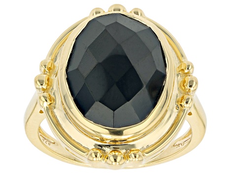 Pre-Owned Black Spinel 18k Yellow Gold Over Sterling Silver Ring 9.05ct