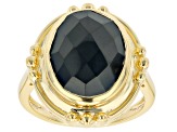 Pre-Owned Black Spinel 18k Yellow Gold Over Sterling Silver Ring 9.05ct