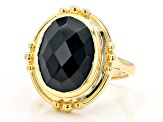 Pre-Owned Black Spinel 18k Yellow Gold Over Sterling Silver Ring 9.05ct