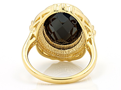 Pre-Owned Black Spinel 18k Yellow Gold Over Sterling Silver Ring 9.05ct