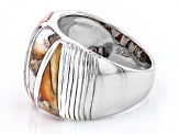 Pre-Owned Orange Spiny Oyster Shell Rhodium Over Sterling Silver Ring