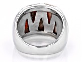 Pre-Owned Orange Spiny Oyster Shell Rhodium Over Sterling Silver Ring