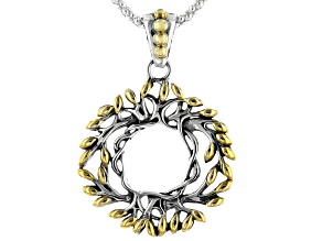 Pre-Owned Sterling Silver and 18K Yellow Gold Tree of Life Small Round Pendant with 18 Inch Popcorn