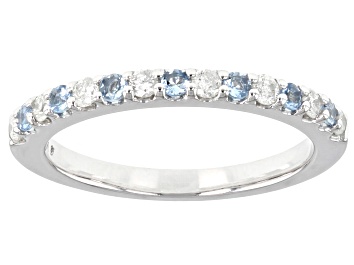 Picture of Pre-Owned Blue Aquamarine & White Diamond 14k White Gold March Birthstone Band Ring 0.35ctw