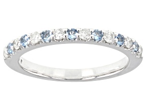 Pre-Owned Blue Aquamarine & White Diamond 14k White Gold March Birthstone Band Ring 0.35ctw