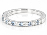 Pre-Owned Blue Aquamarine & White Diamond 14k White Gold March Birthstone Band Ring 0.35ctw