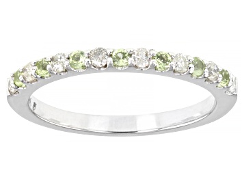 Picture of Pre-Owned Peridot & White Diamond 14k White Gold August Birthstone Band Ring 0.35ctw