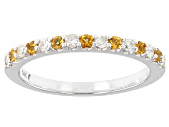 Pre-Owned Citrine & White Diamond 14k White Gold November Birthstone Band Ring 0.39ctw