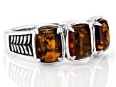 Pre-Owned Orange Amber Rhodium Over Sterling Silver Ring