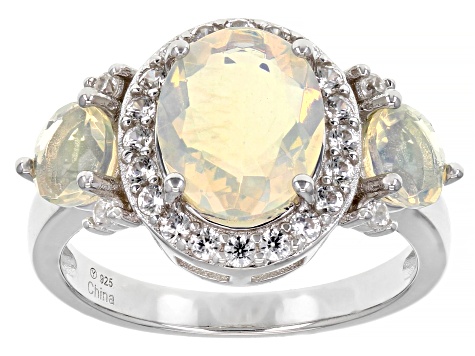 Pre-Owned White Ethiopian Opal Rhodium Over Sterling Silver Ring 1.60ctw
