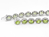 Pre-Owned Green Peridot With White Diamond Rhodium Over Sterling Silver Bracelet 12.56ctw