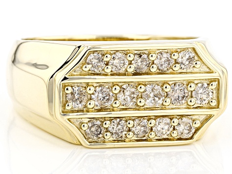 Pre-Owned Diamond 10K Yellow Gold Mens Multi-Row Flat Top Ring 1.00ctw