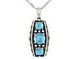 Pre-Owned Round Blue Turquoise Rhodium Over Silver 3-Stone Pendant With 18" Chain