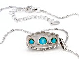 Pre-Owned Round Blue Turquoise Rhodium Over Silver 3-Stone Pendant With 18" Chain