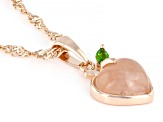 Pre-Owned Pink Rose Quartz 18k Rose Gold Over Sterling Silver Peach Pendant With Chain 0.09ct