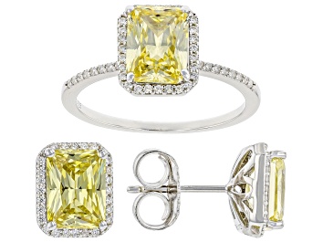 Picture of Pre-Owned Canary And White Cubic Zirconia Rhodium Over Sterling Silver Ring 8.92ctw