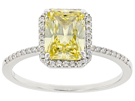 Pre-Owned Canary And White Cubic Zirconia Rhodium Over Sterling Silver Ring 8.92ctw