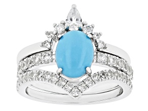 Pre-Owned Blue Sleeping Beauty Turquoise Rhodium Over Silver Stackable Ring 1.41ctw