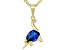 Pre-Owned Blue Lab Created Spinel 18k Yellow Gold Over Silver Children's Dinosaur Pendant/Chain 0.66