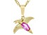 Pre-Owned Pink Lab Created Sapphire 18k Yellow Gold Over Silver Children's Dinosaur Pendant/Chain 0.