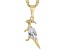 Pre-Owned White Lab Created Sapphire 18k Yellow Gold Over Silver Children's Dinosaur Pendant/Chain 0