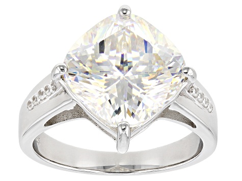Pre-Owned Fabulite strontium titanate and white zircon rhodium over sterling silver ring 6.07ctw