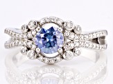 Pre-Owned Blue and Colorless Moissanite Platineve Ring 1.16ctw DEW.