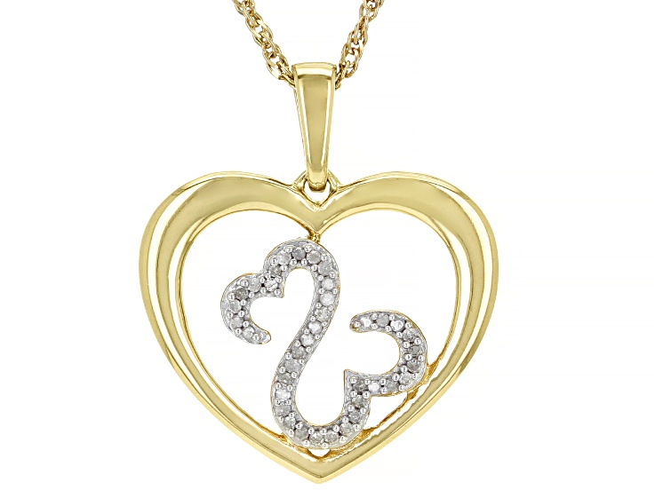Pre-Owned White Diamond 14k Yellow Gold Over Sterling Silver Pendant 0.10ctw
