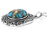 Pre-Owned Blended Turquoise And Shell Rhodium Over Silver Pendant With 18" Chain