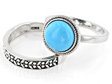 Pre-Owned Blue Sleeping Beauty Turquoise Rhodium Over Silver Set of 2 Rings