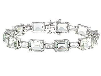 Picture of Pre-Owned Green Prasiolite Rhodium Over Sterling Silver Tennis Bracelet 37.15ctw