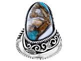 Pre-Owned Blended Turquoise and Spiny Oyster Rhodium Over Silver Ring